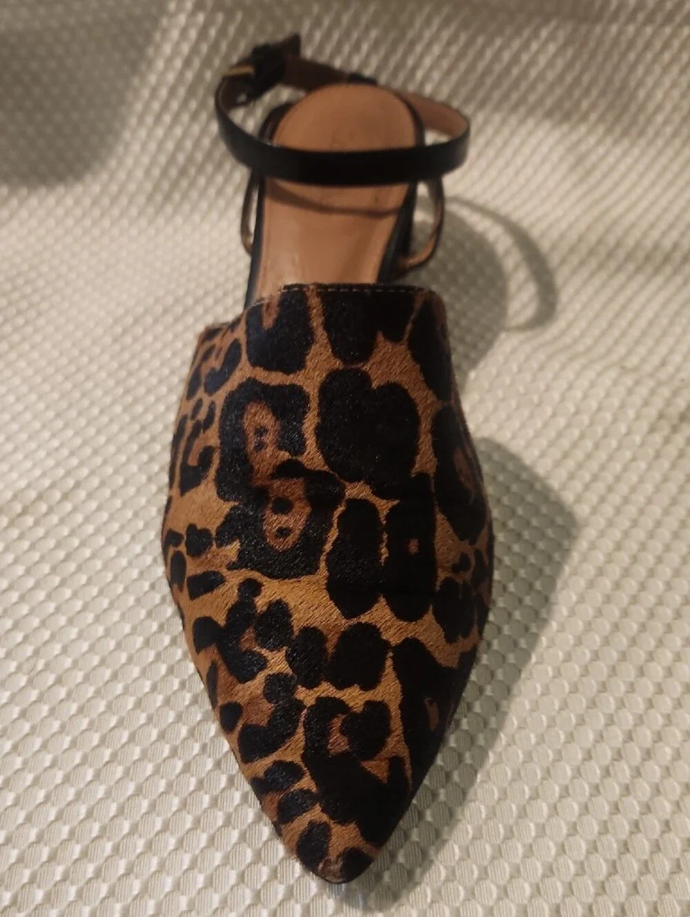 Calvin Klein Leopard Print Pointed Ankle-Strap Flats - Tan & Black